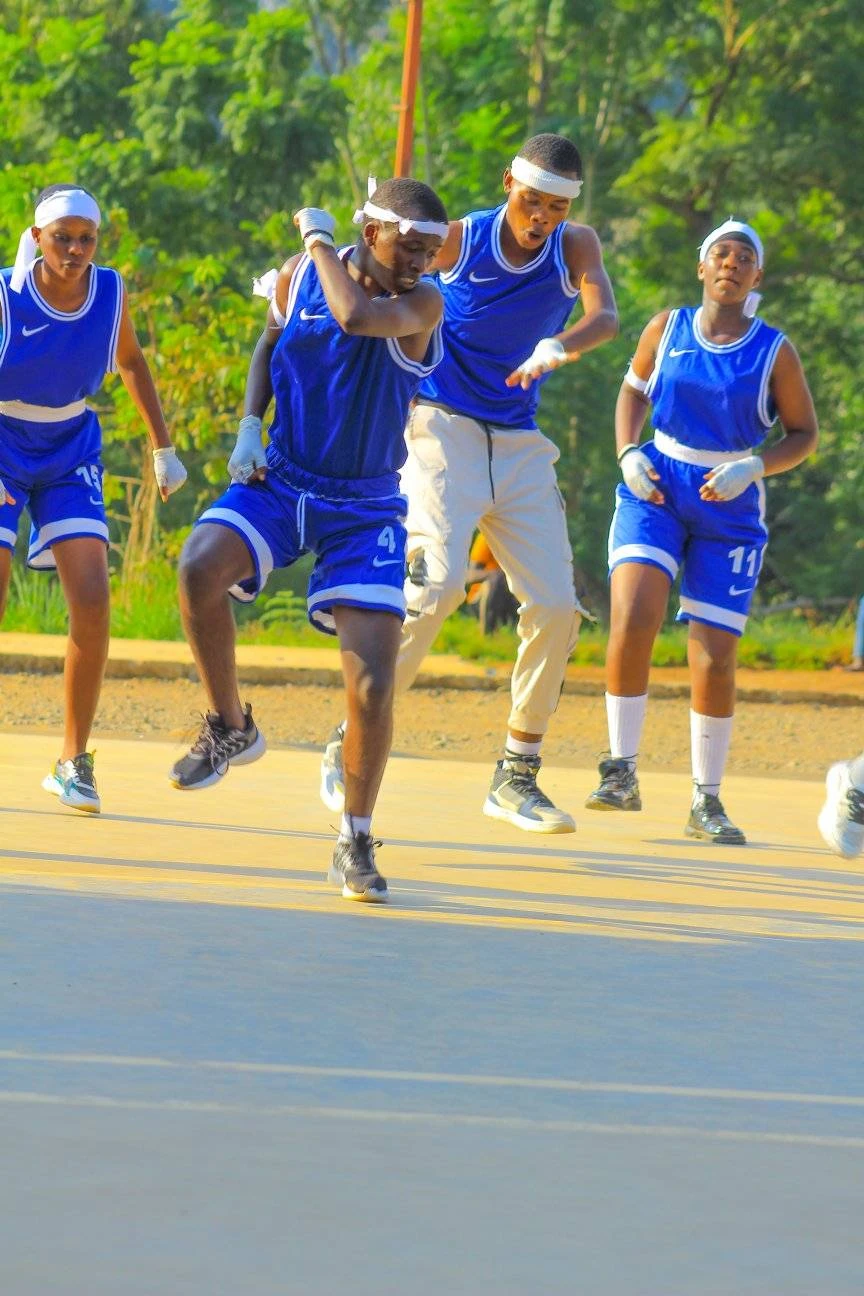 Students in the middle of a hip-hop routine