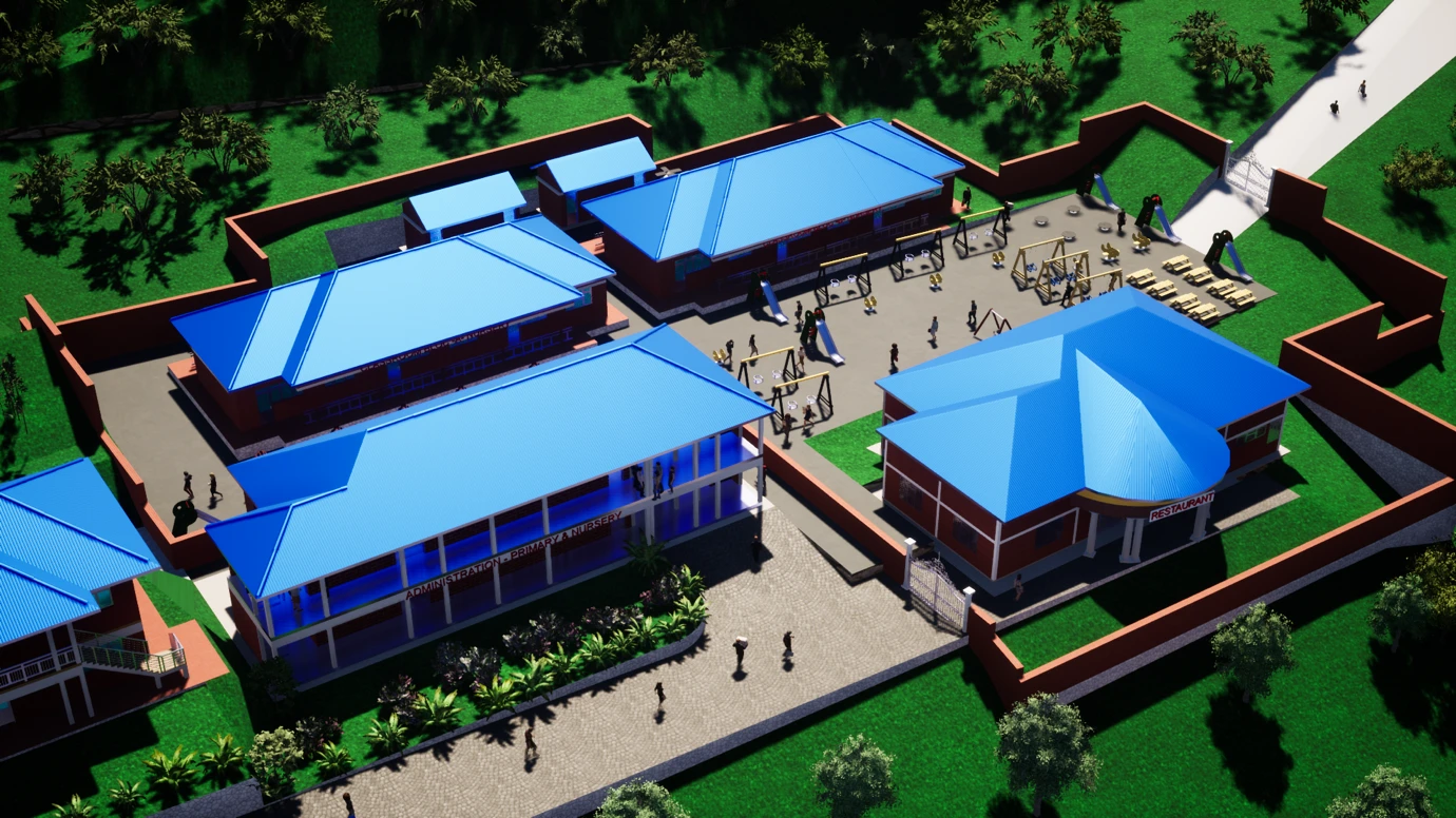 Architectural rendering of the proposed nursery school building.